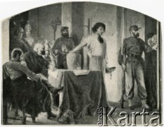 1863, Polska.
„Losowanie rekrutów” - grafika z cyklu Polonia Artura Grottgera. Przedstawia scenę losowania mężczyzn do carskiej armii.
Fot. NN, zbiory Biblioteki Polskiej im. Ignacego Domeyki w Buenos Aires (Biblioteca Polaca Ignacio Domeyko)