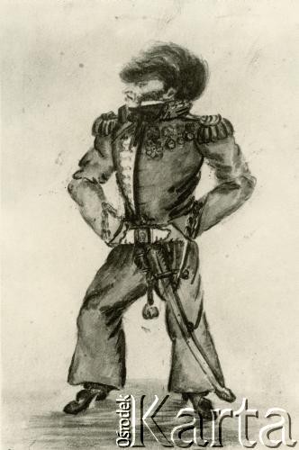 XIX wiek, Argentyna.
Karykatura „Generał Hilarion de la Quintana” autorstwa Walerego Bulewskiego.
Fot. NN, zbiory Biblioteki Polskiej im. Ignacego Domeyki w Buenos Aires (Biblioteca Polaca Ignacio Domeyko)