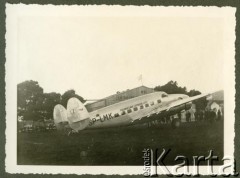 1938, Argentyna.
Samolot Lockheed L-14 Super Electra, na pokładzie którego dyrektor PLL LOT Wacław Makowski pokonał trasę Los Angeles-Ameryka Środkowa-Ameryka Południowa-Atlantyk-Afryka-Rzym.
Fot. NN, zbiory Biblioteki Polskiej im. Ignacego Domeyki (Biblioteca Polaca Ignacio Domeyko)