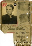 21.05.1942, Warszawa, Polska.
Ausweis Wiktorii J. Machnikowej. 
Fot. NN, kolekcja W.Ardasiewicz-Machnik, zbiory Biblioteki Polskiej im. Ignacego Domeyki w Buenos Aires (Biblioteca Polaca Ignacio Domeyko), reprodukcje cyfrowe w Ośrodku KARTA w Warszawie (syg. oryg.25)