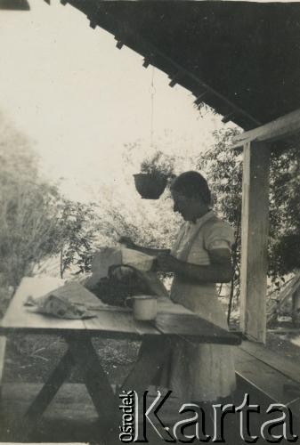 Brak daty, brak miejsca.
Kobieta na ganku.
Fot. NN, kolekcja Zofii i Alojzego Brudzińskich, zbiory  Archiwum Ojców Franciszkanów w Polskiej Misji Katolickiej w Martin Coronado, reprodukcje cyfrowe w  Bibliotece Polskiej im. Ignacego Domeyki w Buenos Aires (Biblioteca Polaca Ignacio Domeyko) i w Ośrodku KARTA w Warszawie