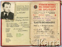 Brak daty, Belgia.
Legitymacja Związku Kombatantów w Belgii wystawiona dla Alojzego Brudzińskiego.
Fot. NN, kolekcja Zofii i Alojzego Brudzińskich, zbiory  Archiwum Ojców Franciszkanów w Polskiej Misji Katolickiej w Martin Coronado, reprodukcje cyfrowe w  Bibliotece Polskiej im. Ignacego Domeyki w Buenos Aires (Biblioteca Polaca Ignacio Domeyko) i w Ośrodku KARTA w Warszawie