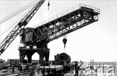 Grudzień 1933, Comodoro Rivadavia, prowincja Chubut, Argentyna.
Załadunek pociągu.
Fot. NN, zbiory Museo Ferroportuario w Comodoro Rivadavia, reprodukcje cyfrowe w  Bibliotece Polskiej im. Ignacego Domeyki w Buenos Aires (Biblioteca Polaca Ignacio Domeyko) i w Ośrodku KARTA w Warszawie