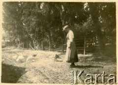 1919, Okno koło Horodenki, woj.tarnopolskie, Polska.
Maria Magdalena Cieńska (1895-1996), późniejsza żona Edwarda Dubanowicza, na drodze z kurami.
Fot. NN, zbiory Marii Wielowieyskiej Petrikorich, reprodukcje cyfrowe w Bibliotece Polskiej im. Ignacego Domeyki w Buenos Aires (Biblioteca Polaca Ignacio Domeyko) i w Ośrodku KARTA w Warszawie 




