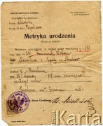 1.12.1908, Bychawa, Polska.
Metryka urodzenia Franciszka Dobosza - syna Stanisława i Agaty ze Strzelców urodzonego w Urszulinie dnia 27 lipca 1908 roku.
Fot. NN, zbiory Angela Dobosza, reprodukcje cyfrowe w Bibliotece Polskiej im. Ignacego Domeyki w Buenos Aires (Biblioteca Polaca Ignacio Domeyko) i w Ośrodku KARTA w Warszawie 
