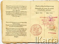 Lata 30., Warszawa, Polska.
Strona paszportowa z wizą emigracyjną wydaną przez Komisariat Rządu m. st. Warszawy, Inspektora Emigracyjnego 31.03.1938 roku.
Fot. NN, zbiory Anastazji Senejko, reprodukcje cyfrowe w  Bibliotece Polskiej im. Ignacego Domeyki w Buenos Aires (Biblioteca Polaca Ignacio Domeyko) i w Ośrodku KARTA w Warszawie 
