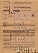 1948-1949, Wielka Brytania.
Karta ubezpieczenia zdrowotnego należąca do Andrzeja Jóźwickiego.
Fot. NN, zbiory Andresa Jozwickiego, reprodukcje cyfrowe w Bibliotece Polskiej im. Ignacego Domeyki w Buenos Aires (Biblioteca Polaca Ignacio Domeyko) i w Ośrodku KARTA w Warszawie.
