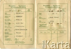 1947-1948, Wielka Brytania.
Paszport Andrzeja Jóźwickiego.
Fot. NN, zbiory Andresa Jozwickiego, reprodukcje cyfrowe w Bibliotece Polskiej im. Ignacego Domeyki w Buenos Aires (Biblioteca Polaca Ignacio Domeyko) i w Ośrodku KARTA w Warszawie.
