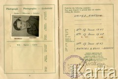 1947-1948, Wielka Brytania.
Paszport Andrzeja Jóźwickiego.
Fot. NN, zbiory Andresa Jozwickiego, reprodukcje cyfrowe w Bibliotece Polskiej im. Ignacego Domeyki w Buenos Aires (Biblioteca Polaca Ignacio Domeyko) i w Ośrodku KARTA w Warszawie.

