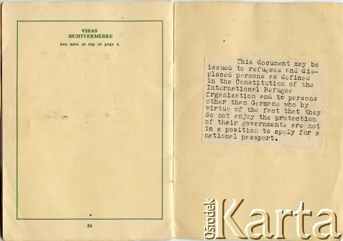 1947-1948, Wielka Brytania.
Paszport Andrzeja Jóźwickiego.
Fot. NN, zbiory Andresa Jozwickiego, reprodukcje cyfrowe w Bibliotece Polskiej im. Ignacego Domeyki w Buenos Aires (Biblioteca Polaca Ignacio Domeyko) i w Ośrodku KARTA w Warszawie.
