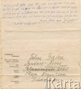 1.01.1945, Buenos Aires, Argentyna.
List Felipe Gąski do jeńca wojennego podporucznika Tauba Szai. Treść listu pod sygnaturami OK_1189_052_003 i OK_1189_052_004.
Fot. NN, zbiory Reginy Gaski, reprodukcje cyfrowe w  Bibliotece Polskiej im. Ignacego Domeyki w Buenos Aires (Biblioteca Polaca Ignacio Domeyko) i w Ośrodku KARTA w Warszawie.