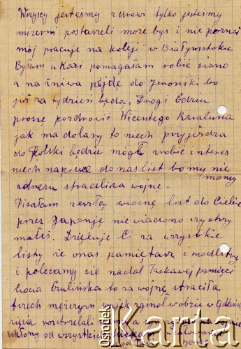 List od rodziny Edwarda Hryniewickiego.
Fot. NN, ze zbiorów Archivo Historico-Central 