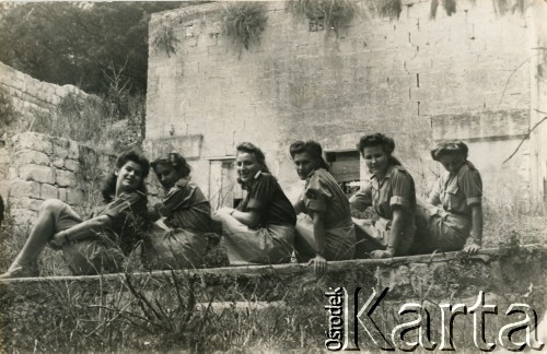 8.06.1947, Nazaret, Palestyna.
Absolwentki Junackiej Szkoły Powszechnej, koleżanki Aliny Inez Rutkowskiej (później po mężu Złotogórskiej, siedzi 1. z lewej).
Fot. NN, kolekcja Aliny Inez Złotogórskiej, reprodukcje cyfrowe w Ośrodku KARTA