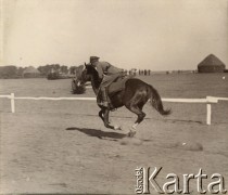 4.09.1929, Gierczyce, woj. kieleckie, Polska.
Oficer Wojska Polskiego por. Ferenstain podczas wyścigu konnego na koniu Kunerol. 
Fot. NN, kolekcja Barbary Murzynowskiej, reprodukcje cyfrowe w Ośrodku KARTA