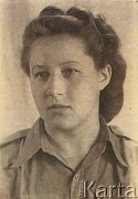 Czerwiec 1943, Rehovot, Palestyna. 
Portret Walerii Sawickiej z domu Luro. Zdjęcie pochodzące z świadectwa maturalnego Szkoły Młodszych Ochotniczek.
Fot. NN, kolekcja Walerii Sawickiej, reprodukcje cyfrowe w Ośrodku KARTA