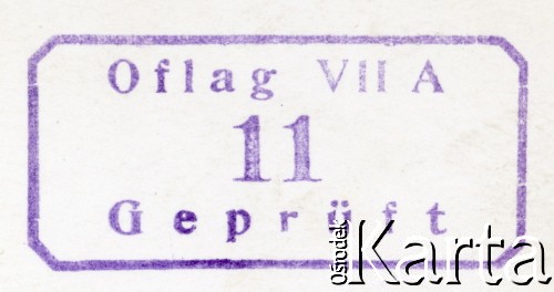1940-1945, Murnau am Staffelsee, Bawaria, Niemcy.
Oflag Murnau VII A, n/z pieczątka na zdjęciu.
Fot. autor nieznany, kolekcja Mariana Stelmacha, zbiory Fundacji Ośrodka KARTA