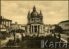 1900-1914, Warszawa, Królestwo Polskie.
Plac i kościół św. Aleksandra (obecnie Plac Trzech Krzyży).
Fot. NN, kolekcja tematyczna: architektura Warszawy w latach 1900-1914, zbiory ośrodka KARTA