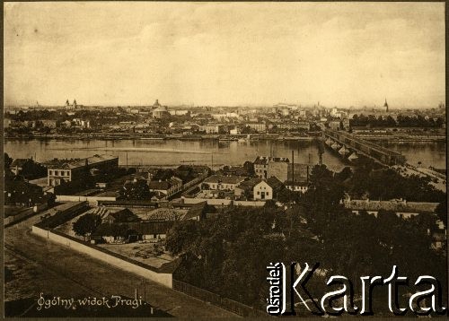 1900-1914, Warszawa, Królestwo Polskie.
Praga. W tle Wisła z mostem Kierbedzia oraz zabudowania lewobrzeżnej części miasta.
Fot. NN, kolekcja tematyczna: architektura Warszawy w latach 1900-1914, zbiory Ośrodka KARTA