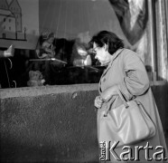 Lata 60., Warszawa, Polska.
Kobieta przy witrynie sklepu z zabawkami.
Fot. Marek Zürn, zbiory Fundacji Ośrodka KARTA