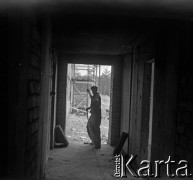 Lata 60., Warszawa, Polska.
Budowa osiedla mieszkaniowego, n/z murarze przy pracy.
Fot. Marek Zürn, zbiory Fundacji Ośrodka KARTA