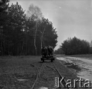 Lata 60., Puszcza Kampinoska, Polska.
Puszcza Kampinoska, n/z wagonik kolejki leśnej.
Fot. Marek Zürn, zbiory Fundacji Ośrodka KARTA