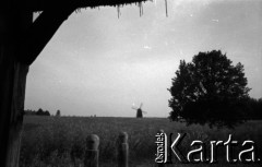 Lata 60., Mazury, Polska.
Krajobraz mazurski, w głębi wiatrak.
Fot. Marek Zürn, zbiory Fundacji Ośrodka KARTA