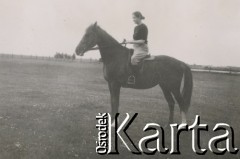 1930-1950, miejsce nieznane, Polska.
Kobieta na koniu.
Fot. NN, kolekcja rodziny Walińskich, zbiory Fundacji Ośrodka KARTA