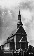 około 1936, Baranowicze, woj. Nowogródzkie, Polska
Kościół Podwyższenia Krzyża, kartka pocztowa wysłana 15.10.1936 z życzeniami imieninowymi przez Łucję i Jana Gilejków do siostry Łucji Jadwigi Tumiłowicz.
Fot. NN, zbiory Ośrodka KARTA, udostępnił Jan Stanisław Tumiłowicz.