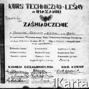 20.04.1947, Riazań, Riazańska obł., ZSRR.
Zaświadczenie Kazimierza Gniewka o ukończeniu Kursu Techniczno-Leśnego w obozie w Riazaniu.
Fot. NN, zbiory Ośrodka KARTA, udostępnił Kazimierz Gniewek
