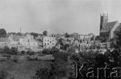 1947, Dobiegniew, woj. Zielona Góra, Polska.
Panorama miasta, z prawej kościół.
Fot. NN, zbiory Ośrodka KARTA, udostępnił Tadeusz Gaydamowicz.