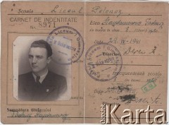 29.04.1941, Bukareszt, Rumunia.
Polscy uchodźcy w Rumunii podczas II wojny światowej. Legitymacja uczniowska Tadeusza Gaydamowicza - ucznia Polskiego Liceum w Bukareszcie.
Fot. zbiory Ośrodka KARTA, udostępnił Tadeusz Gaydamowicz.