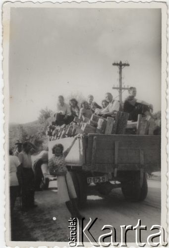 Lipiec 1942, Campulung Muscel, Rumunia.
Polscy uchodźcy w Rumunii podczas II wojny światowej. Kolonie letnie dla polskich studentów - transport drewna.
Fot. NN, zbiory Ośrodka KARTA, udostępnił Tadeusz Gaydamowicz.