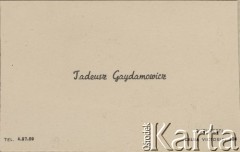 1940, Bukareszt, Rumunia.
Polscy uchodźcy w Rumunii podczas II wojny światowej. Wizytówka Tadeusza Gaydamowicza z adresem Polskiej Bursy w Bukareszcie.
Fot. zbiory Ośrodka KARTA, udostępnił Tadeusz Gaydamowicz.