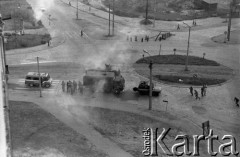 31.08.1982, Wrocław (plac Strzelecki), Polska.
Stan wojenny - oddziały ZOMO (Zmotoryzowane Odwody Milicji Obywatelskiej) podczas rozpędzania niezależnej manifestacji, zorganizowanej przez podziemne struktury 
