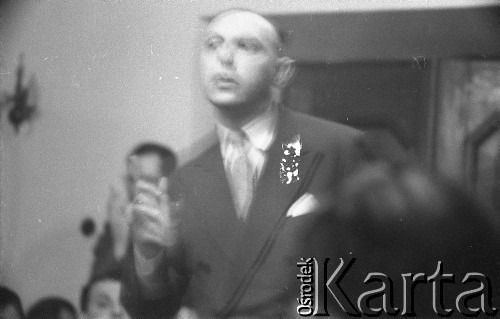 22.01.1959, Warszawa, Polska
Spotkanie Klubu Krzywego Koła w Staromiejskim Domu Kultury. Tematem dyskusji była polityka kulturalna po XII Plenum PZPR. Na zdjęciu Adam Schaff.
Fot. Irena Jarosińska, zbiory Ośrodka KARTA