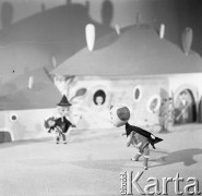 lata 60-te, Łódź, Polska.
Państwowa Wyższa Szkoła Filmowa, Telewizyjna i Teatralna im. Leona Schillera (PWSFTviT). Przedstawienie kukiełkowe.
Fot. Irena Jarosińska, zbiory Ośrodka Karta.