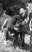 1959, Warszawa, Polska.
Aktor Bronisław Darski na planie zdjęciowym filmu 