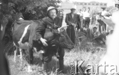 1959, Warszawa, Polska.
Aktor Bronisław Darski na planie zdjęciowym filmu 