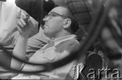 1959, Warszawa, Polska.
Reżyser Stanisław Wohl na planie zdjęciowym filmu 