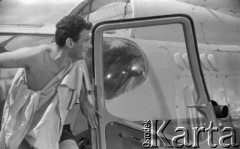 1959, Warszawa, Polska.
Aktor Bronisław Pawlik na planie zdjęciowy filmu 