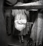 Lata 50. lub 60., Warszawa, Polska.
Siatka z zakupami.
Fot. Irena Jarosińska, zbiory Ośrodka KARTA