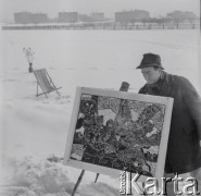 1973, Katowice, Polska.
Grafik Stefan Suberlak ze swoją pracą.
Fot. Irena Jarosińska, zbiory Ośrodka KARTA