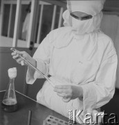 1958, Warszawa, Polska.
Pracownia wirusologiczna Państwowego Zakładu Higieny, miejsce wytwarzania szczepionki na polio (choroba Heinego-Medina).
Fot. Irena Jarosińska, zbiory Ośrodka KARTA