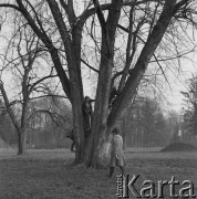 Lata 50., Henryków, Polska.
Opactwo Cystersów w Henrykowie - dzieci przed klasztorem.
Fot. Irena Jarosińska, zbiory Ośrodka KARTA