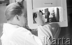 lata 50-te, Stara Wieś, Polska
Badania w inseminatorni 
Fot. Irena Jarosińska, zbiory Ośrodka KARTA