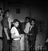 wrzesień 1954, Nowa Huta, Kraków, Polska
VII Festiwal Filmów Radzieckich - cyganie kupują bilety.
Fot. Irena Jarosińska, zbiory Ośrodka KARTA