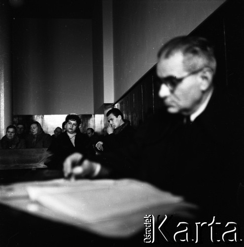 Lata 50. lub 60., Warszawa, Polska.
Rozprawa sądowa.
Fot. Irena Jarosińska, zbiory Ośrodka KARTA