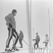1966, Zakopane, Polska.
Narciarz i uczestnik Igrzysk Olimpijskich w Innsbrucku w 1964 roku (1. z lewej) i narciarz i uczestnik Zimowej Uniwersjady w Sestriere Andrzej Bachleda-Curuś (3. z lewej) podczas jazdy na nartach. 
Fot. Irena Jarosińska, zbiory Ośrodka KARTA