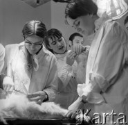 1963, Olsztyn, Polska.
Studenci Wydziału Zootechnicznego Wyższej Szkoły Rolniczej podczas zajęć w laboratorium weterynaryjnym.
Fot. Irena Jarosińska, zbiory Ośrodka KARTA