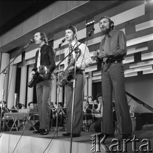 Czerwiec 1972, Zielona Góra, Polska.
Tercet męski w czasie występów na VIII Festiwalu Piosenki Radzieckiej.
Fot. Romuald Broniarek, zbiory Ośrodka KARTA.
